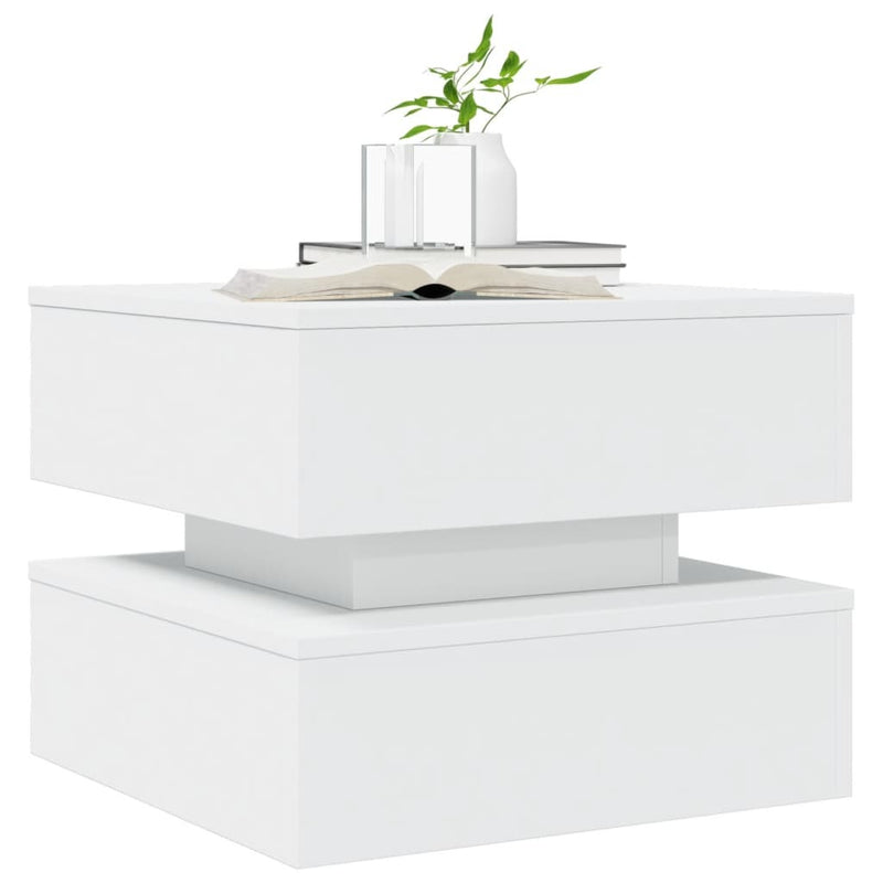 Coffee Table with LED Lights White 50x50x40 cm