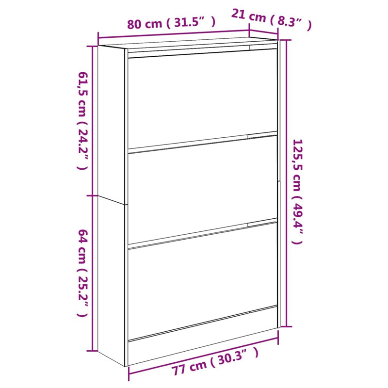 Shoe Cabinet Sonoma Oak 80x21x125.5 cm Engineered Wood