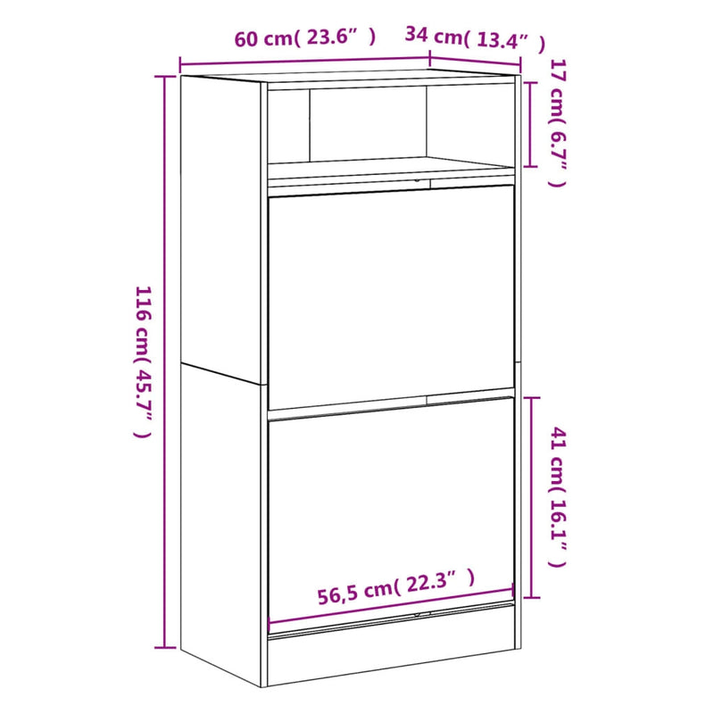 Shoe Cabinet Smoked Oak 60x34x116 Engineered Wood