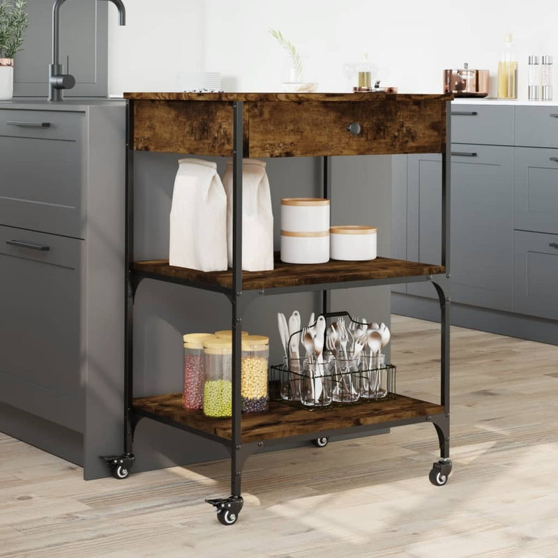 Kitchen Trolley Smoked Oak 60x48x89.5 cm Engineered Wood