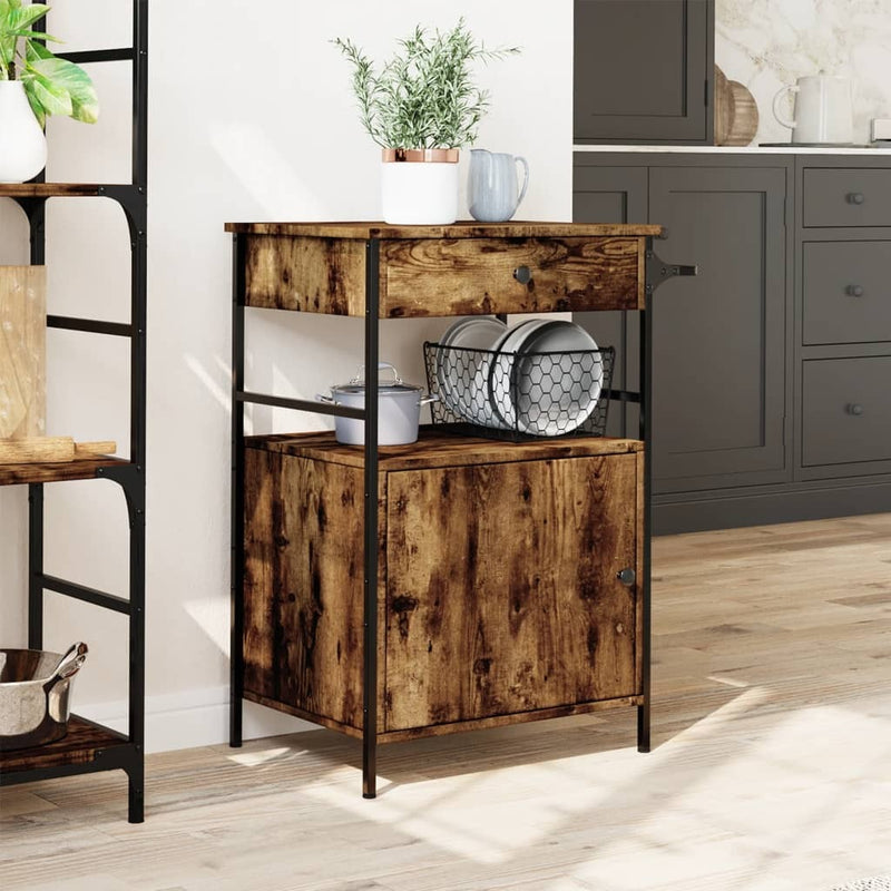 Kitchen Trolley Smoked Oak 56x43x89.5 cm Engineered Wood