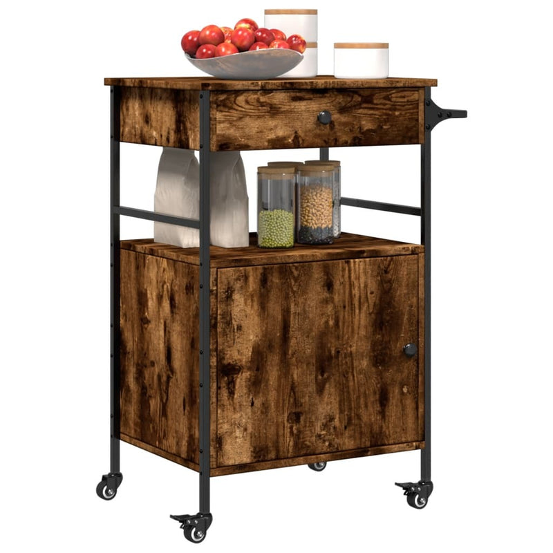 Kitchen Trolley Smoked Oak 56x43x89.5 cm Engineered Wood