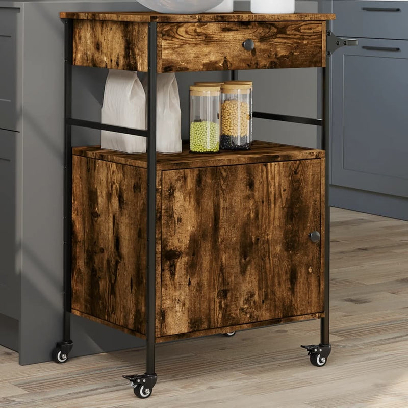 Kitchen Trolley Smoked Oak 56x43x89.5 cm Engineered Wood