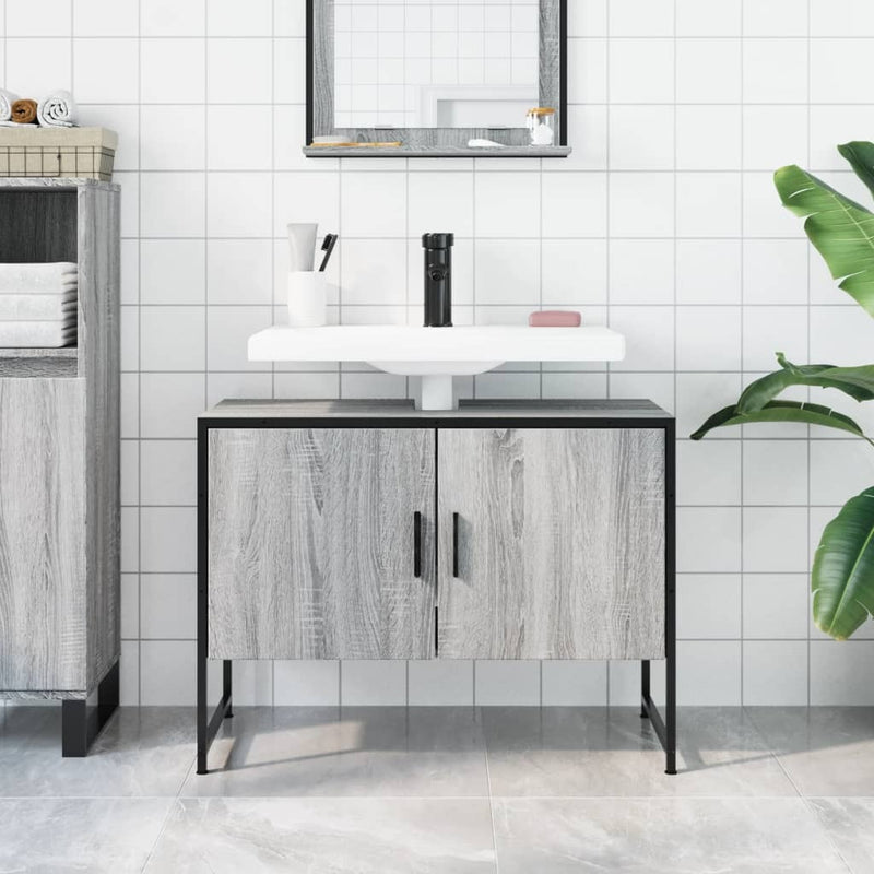 Bathroom Sink Cabinet Grey Sonoma 80x33x60 cm Engineered Wood