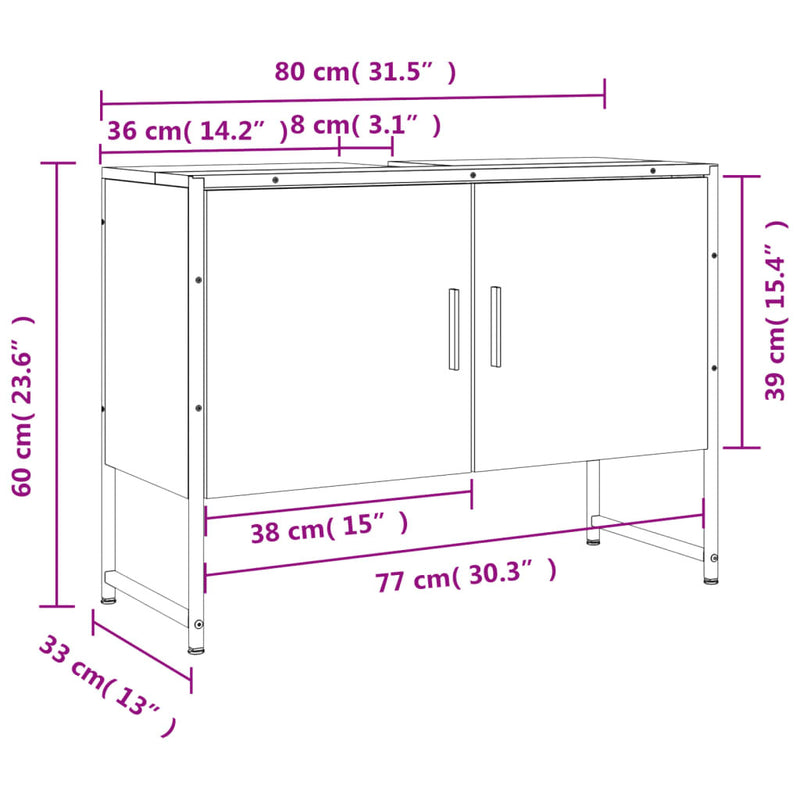 Bathroom Sink Cabinet Grey Sonoma 80x33x60 cm Engineered Wood