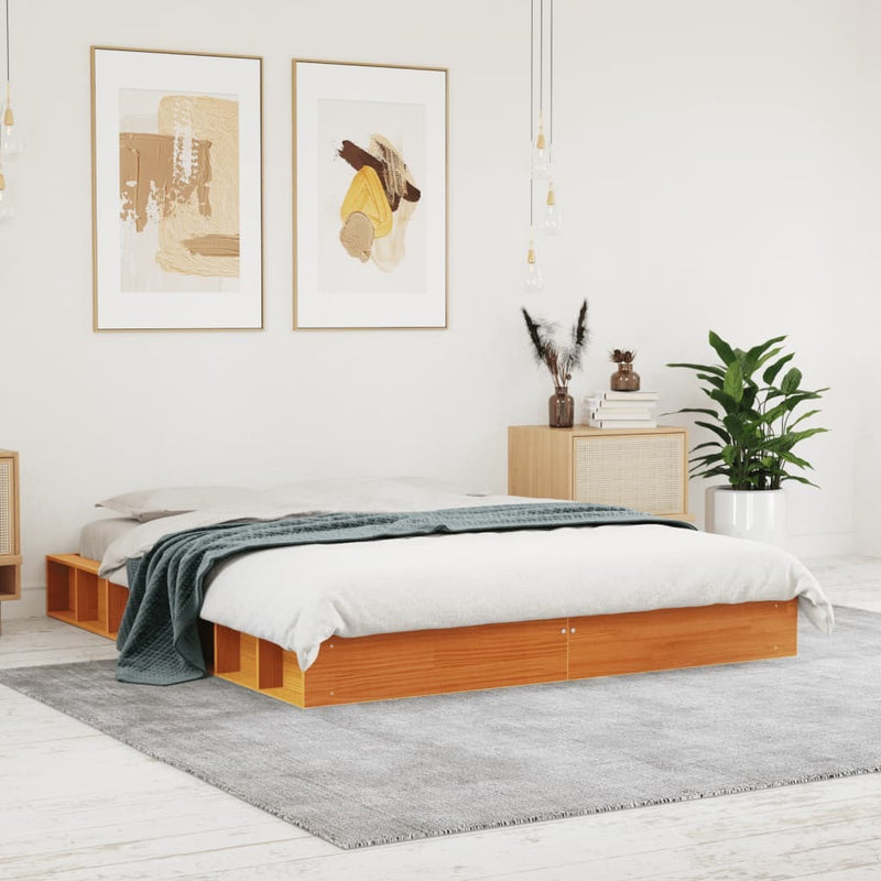 Bed Frame without Mattress Wax Brown 160x200 cm Solid Wood Pine