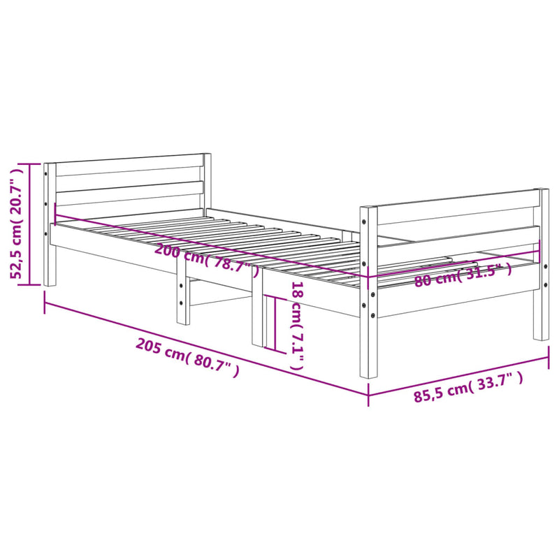 Bed Frame without Mattress Wax Brown 80x200 cm Solid Wood Pine