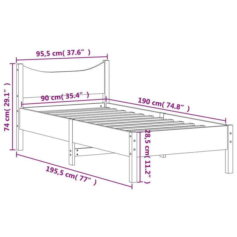 Bed Frame without Mattress Wax Brown 90x190 cm Single Solid Wood Pine