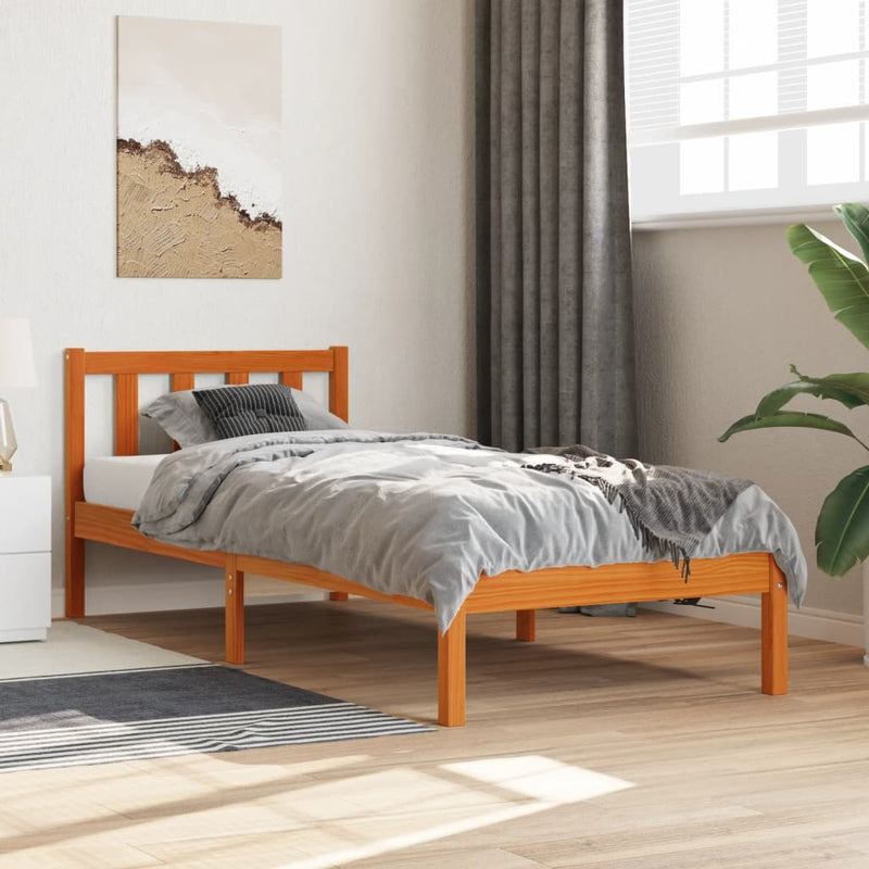 Bed Frame without Mattress Wax Brown 100x200 cm Solid Wood Pine