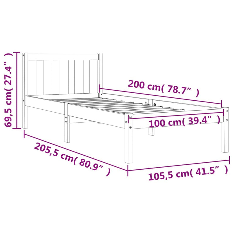 Bed Frame without Mattress Wax Brown 100x200 cm Solid Wood Pine