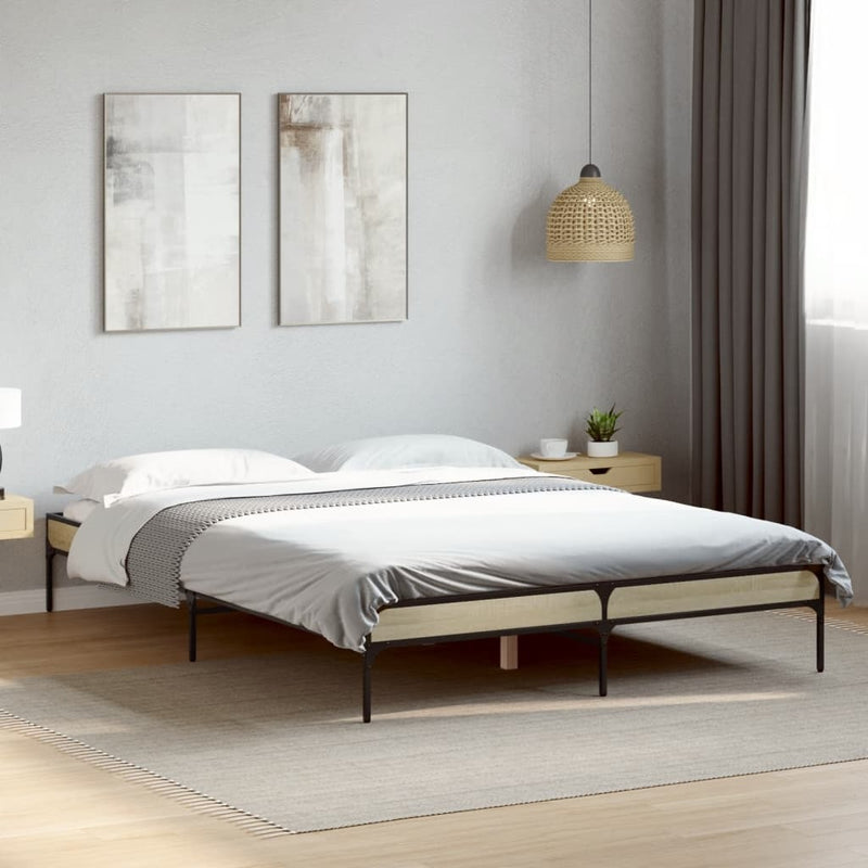 Bed Frame Sonoma Oak 120x200 cm Engineered Wood and Metal