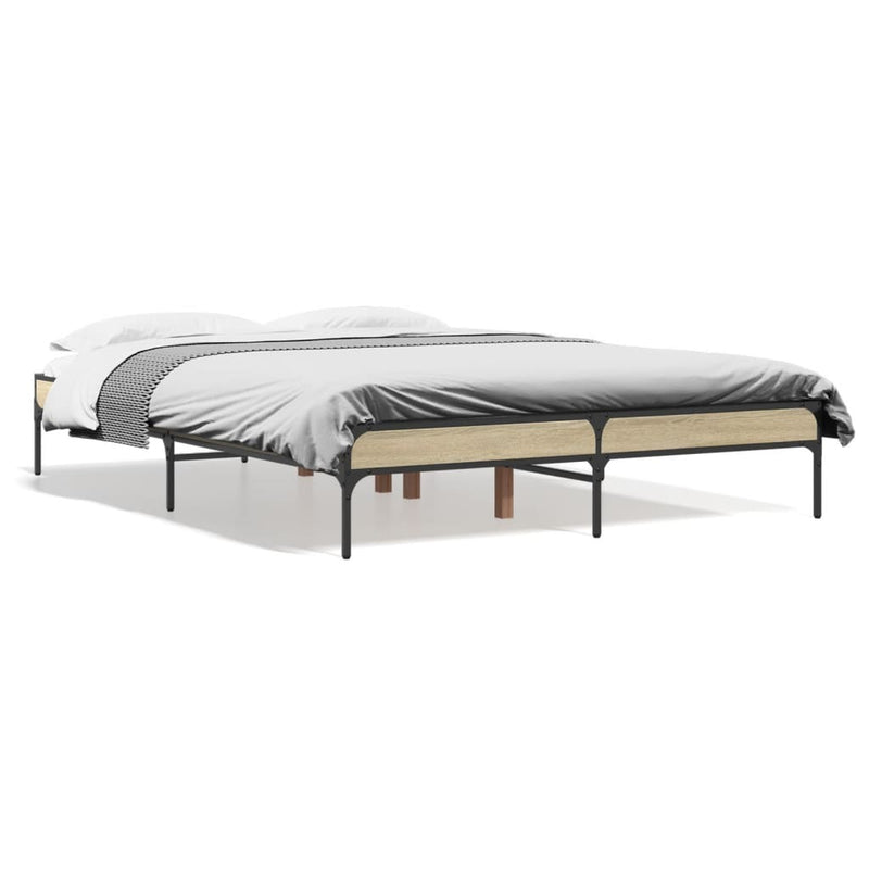 Bed Frame Sonoma Oak 120x200 cm Engineered Wood and Metal