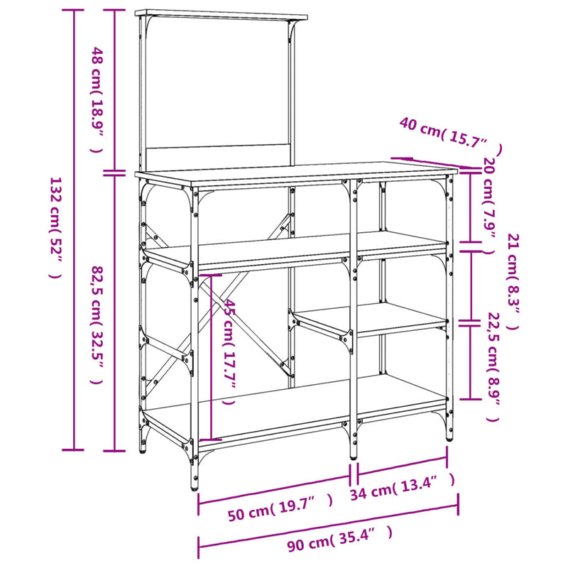 Baker's Rack Grey Sonoma 90x40x132 cm Engineered Wood and Metal