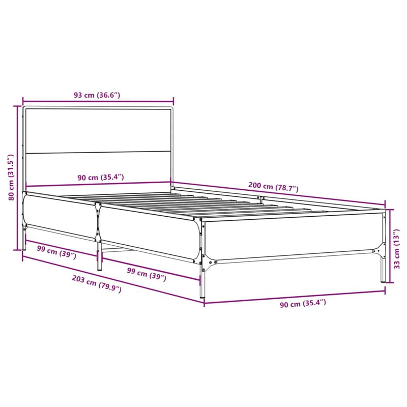 Bed Frame without Mattress Sonoma Oak 90x200 cm