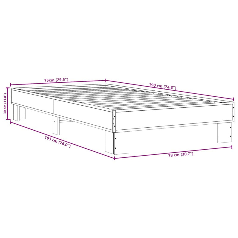 Bed Frame without Mattress Sonoma Oak 75x190 cm Small Single