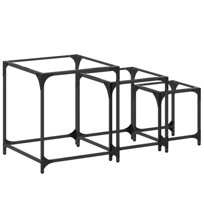 Nesting Coffee Tables 3 pcs with Transparent Glass Top Steel