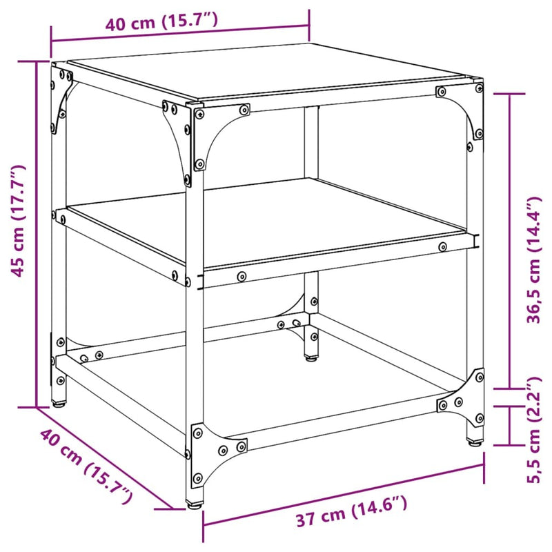 Coffee Table with Black Glass Top 40x40x45 cm Steel