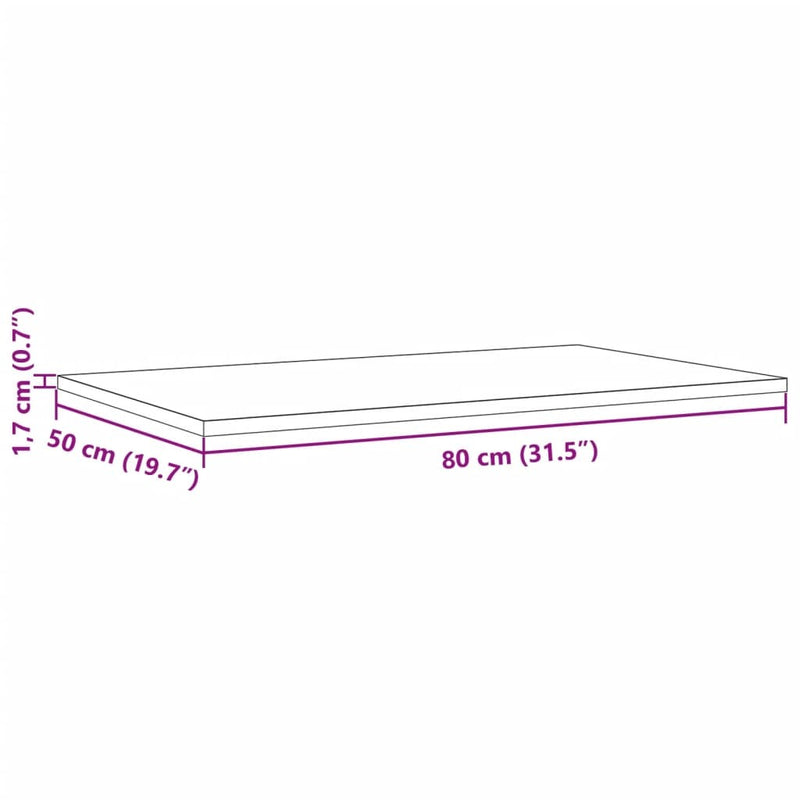 Table Top 80x50x1.7 cm Rectangular Solid Wood Pine