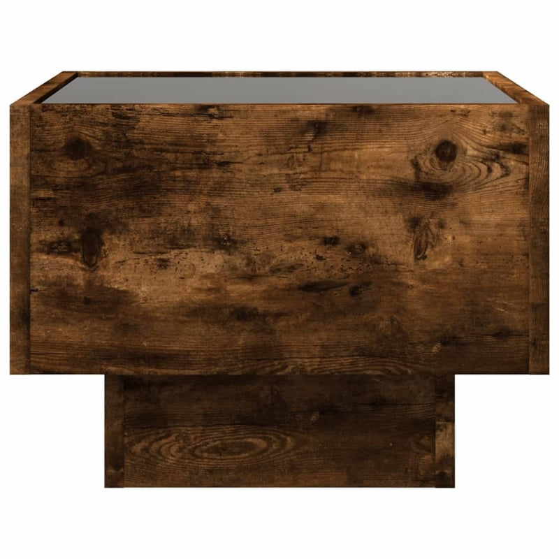 Side Table with LED Smoked Oak 40x40x30 cm Engineered Wood