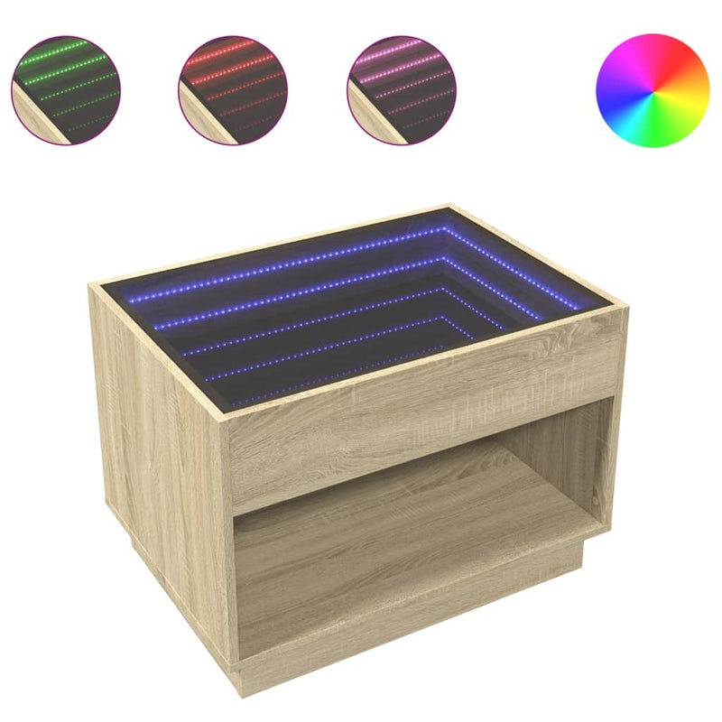 Coffee Table with Infinity LED Sonoma Oak 70x50x50 cm