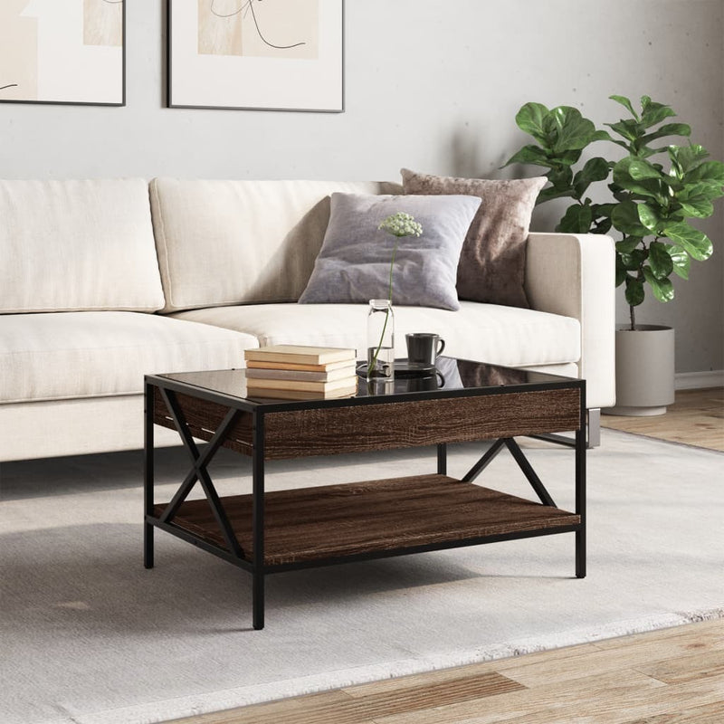 Coffee Table with Infinity LED Brown Oak 70x50x38 cm