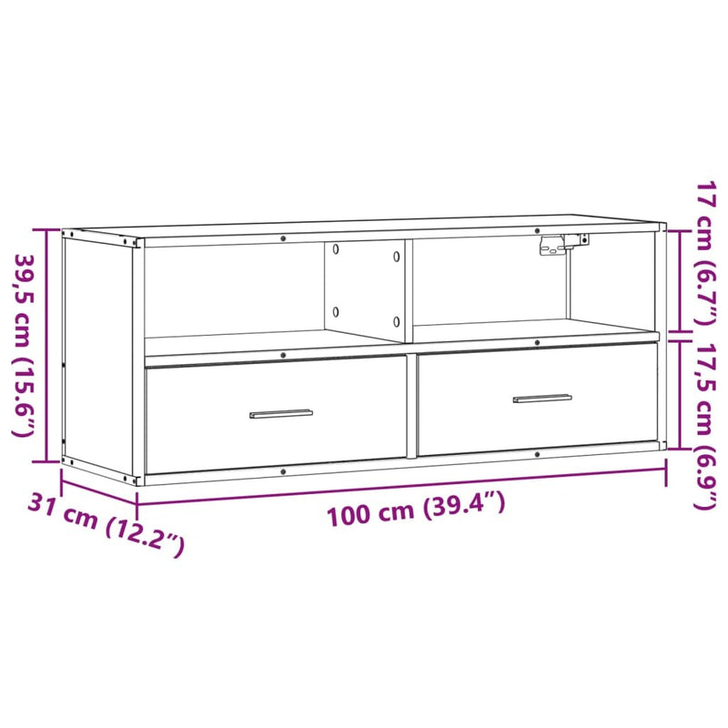 TV Cabinet Grey Sonoma 100x31x39.5 cm Engineered Wood and Metal