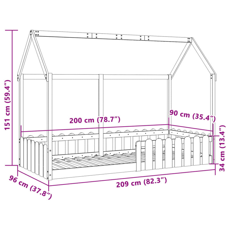 Kids' House Bed Frame without Mattress Wax Brown 90x200 cm