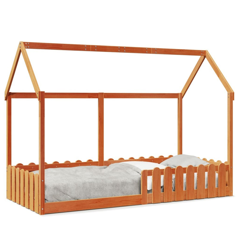 Kids' House Bed Frame without Mattress Wax Brown 90x200 cm