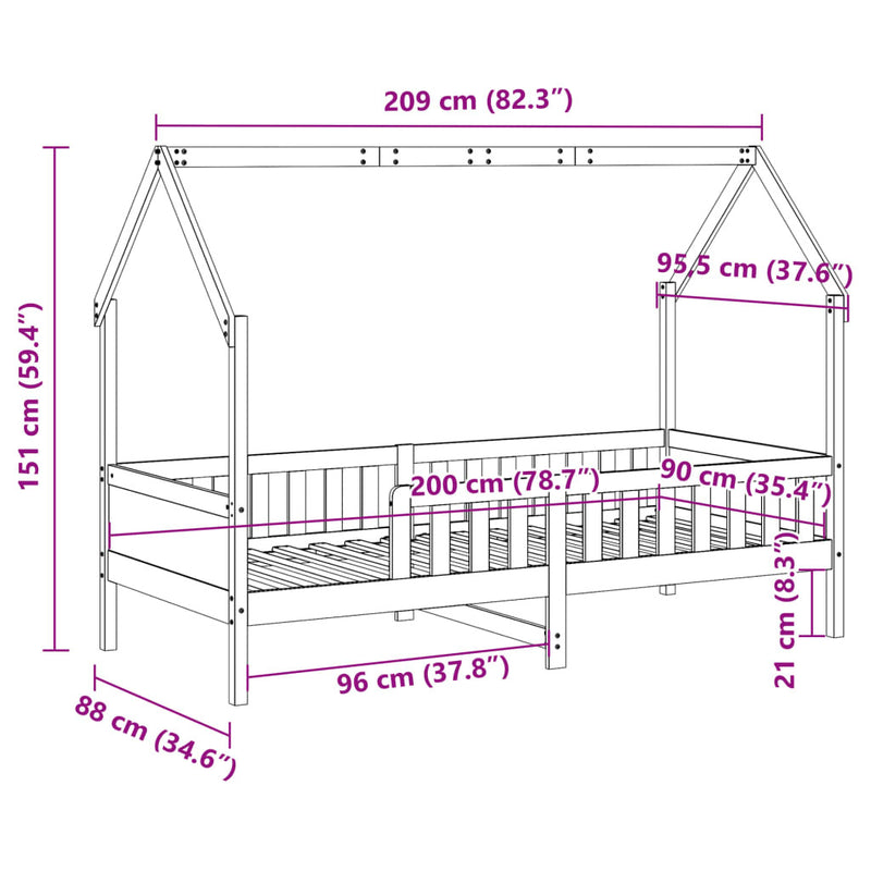 Kids' House Bed Frame without Mattress 90x200 cm Pine