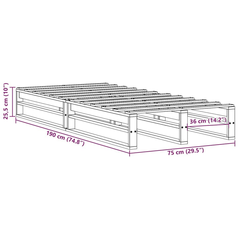 Bed Frame without Mattress White 75x190 cm Small Single Solid Wood Pine