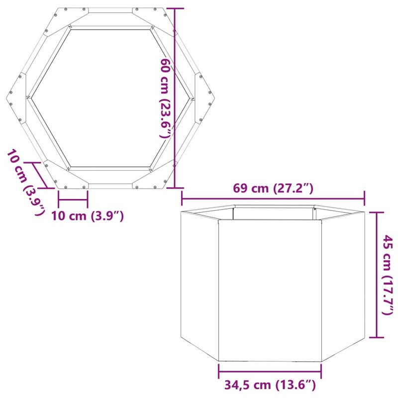 Garden Planter Black Hexagon 69x60x45 cm Steel