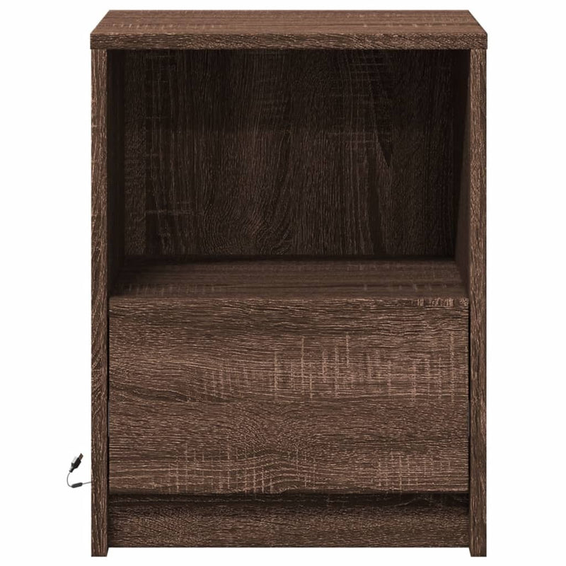 Bedside Cabinet with LED Lights Brown Oak Engineered Wood