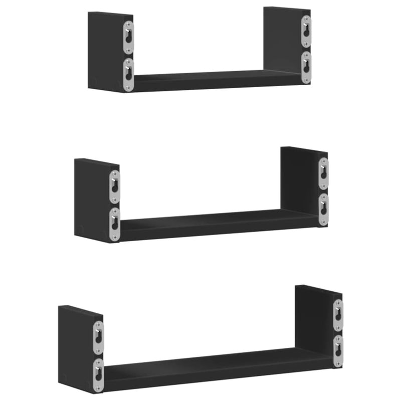 Wall Shelf 3 pcs Black Engineered Wood