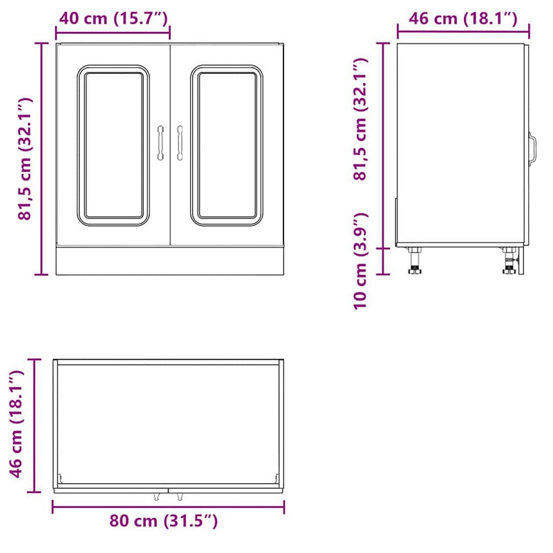 Sink Base Cabinet Kalmar High Gloss White 80x46x81.5 cm Engineered Wood