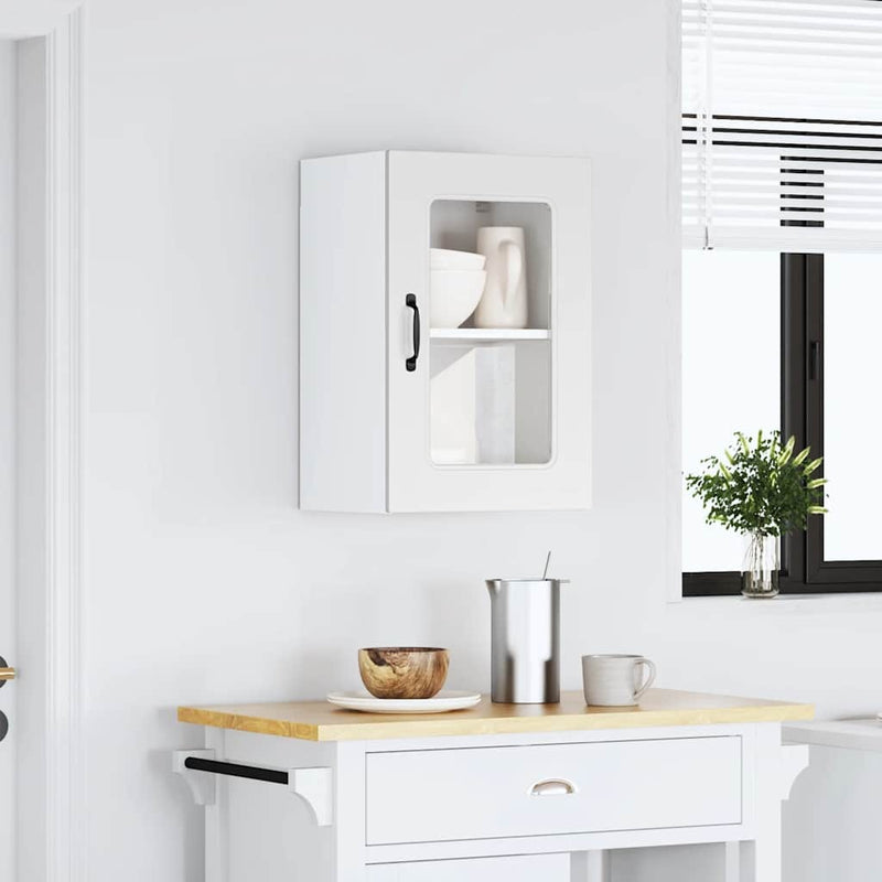 Kitchen Wall Cabinet with Glass Door Kalmar White Engineered Wood