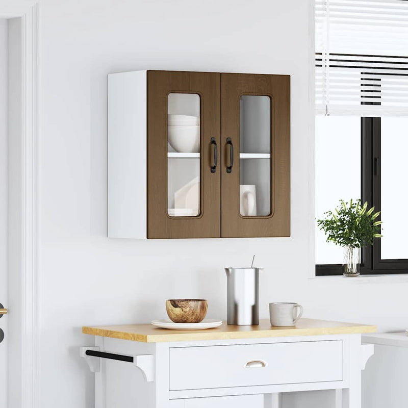 Kitchen Wall Cabinet with Glass Door Kalmar Brown Oak Engineered Wood