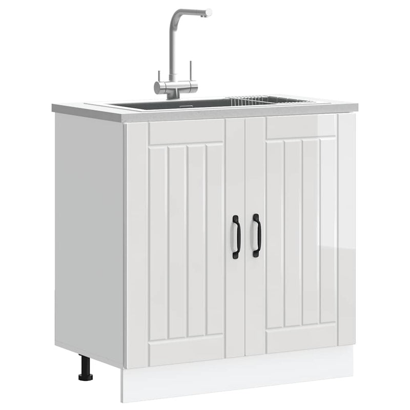 Sink Base Cabinet Lucca High Gloss White Engineered Wood