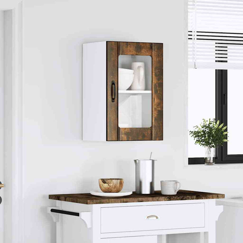 Kitchen Wall Cabinet with Glass Door Lucca Smoked Oak