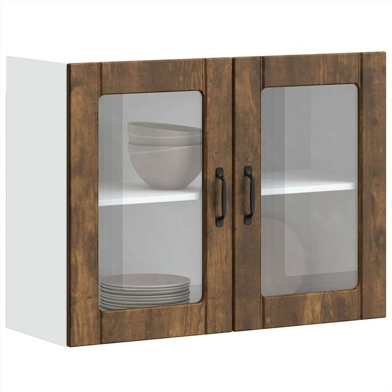 Kitchen Wall Cabinet with Glass Door Lucca Smoked Oak Engineered Wood