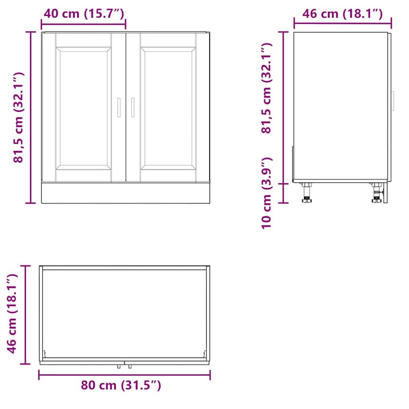 Sink Base Cabinet?"Porto" Artisan Oak 80x46x81.5 cm?Engineered Wood