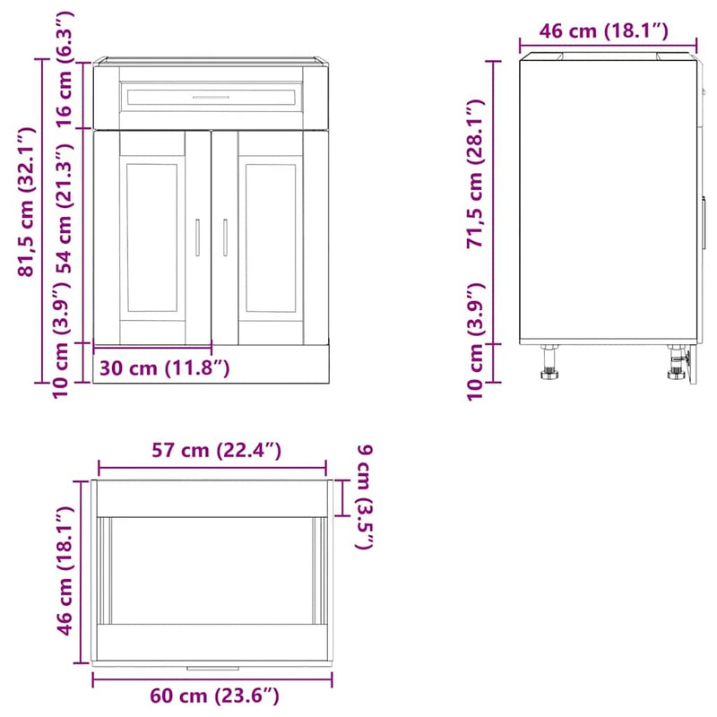 Kitchen Base Cabinet?Porto Black Engineered Wood