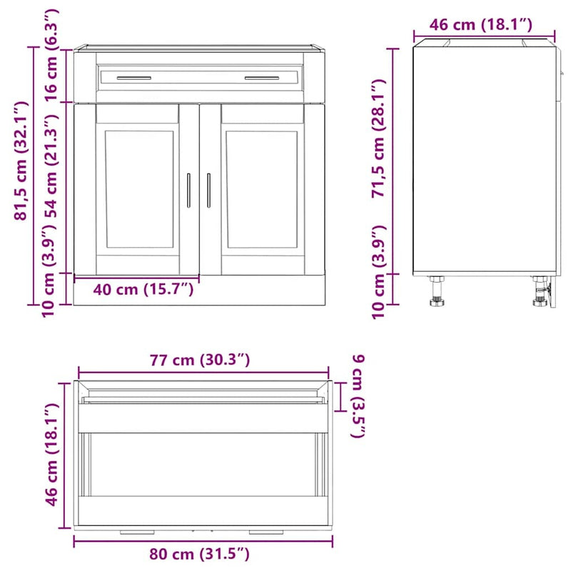 Kitchen Base Cabinet?Porto Concrete Grey Engineered Wood