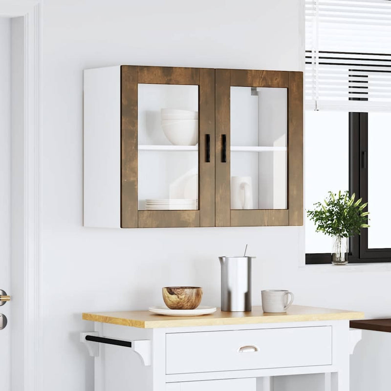 Kitchen Wall Cabinet with Glass Door Porto Smoked Oak