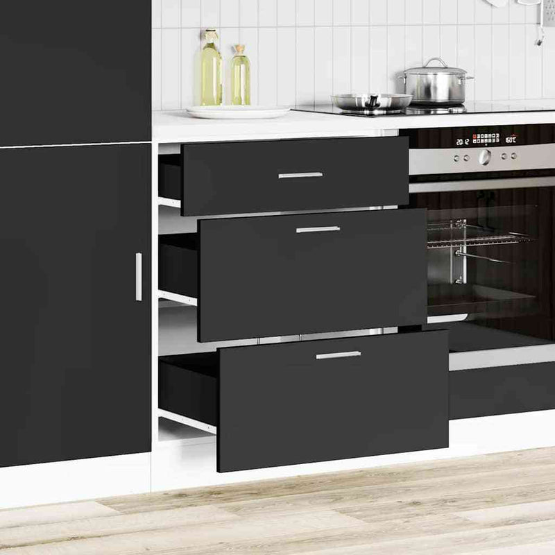 Kitchen Base Cabinet Black Engineered Wood