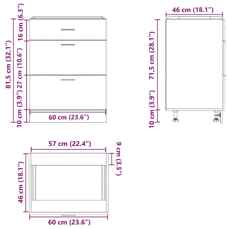 Kitchen Base Cabinet Black Engineered Wood