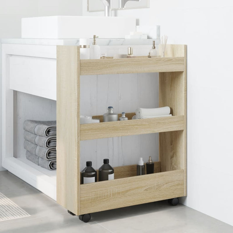 Narrow Storage Trolley 3 Tier Sonoma Oak Engineered Wood