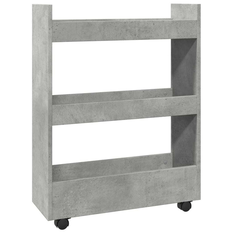 Narrow Storage Trolley 3 Tier Concrete Grey Engineered Wood