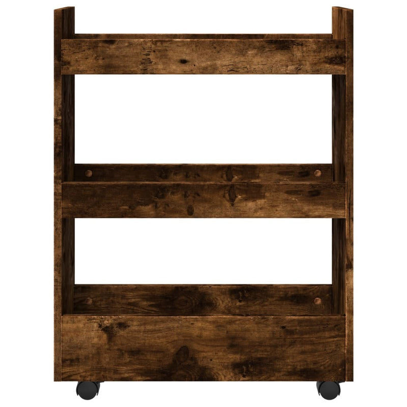 Narrow Storage Trolley 3 Tier Smoked Oak Engineered Wood