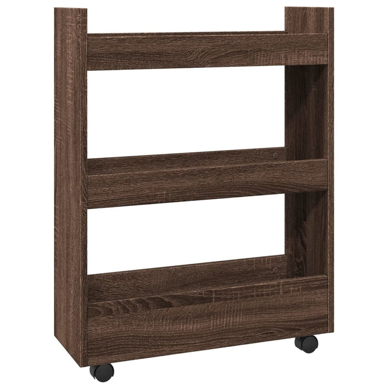 Narrow Storage Trolley 3 Tier Brown Oak Engineered Wood