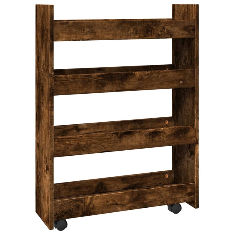 Narrow Storage Trolley 4 Tier Smoked Oak Engineered Wood